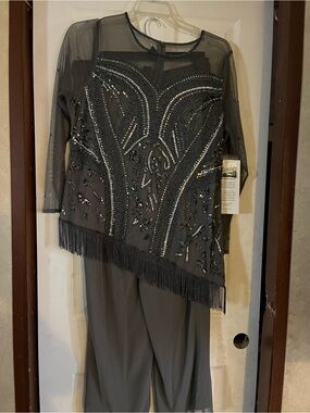 Ashro Taupe Beaded Evening Dress